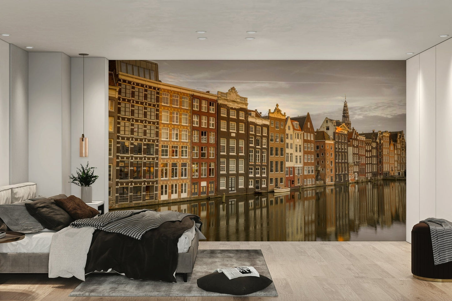 Dutch canal houses captured in a serene, picturesque wall mural.


