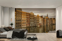 Dutch canal houses captured in a serene, picturesque wall mural.

