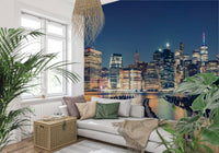 Coastal pier feature wall in reading nook, soft sky and water tones