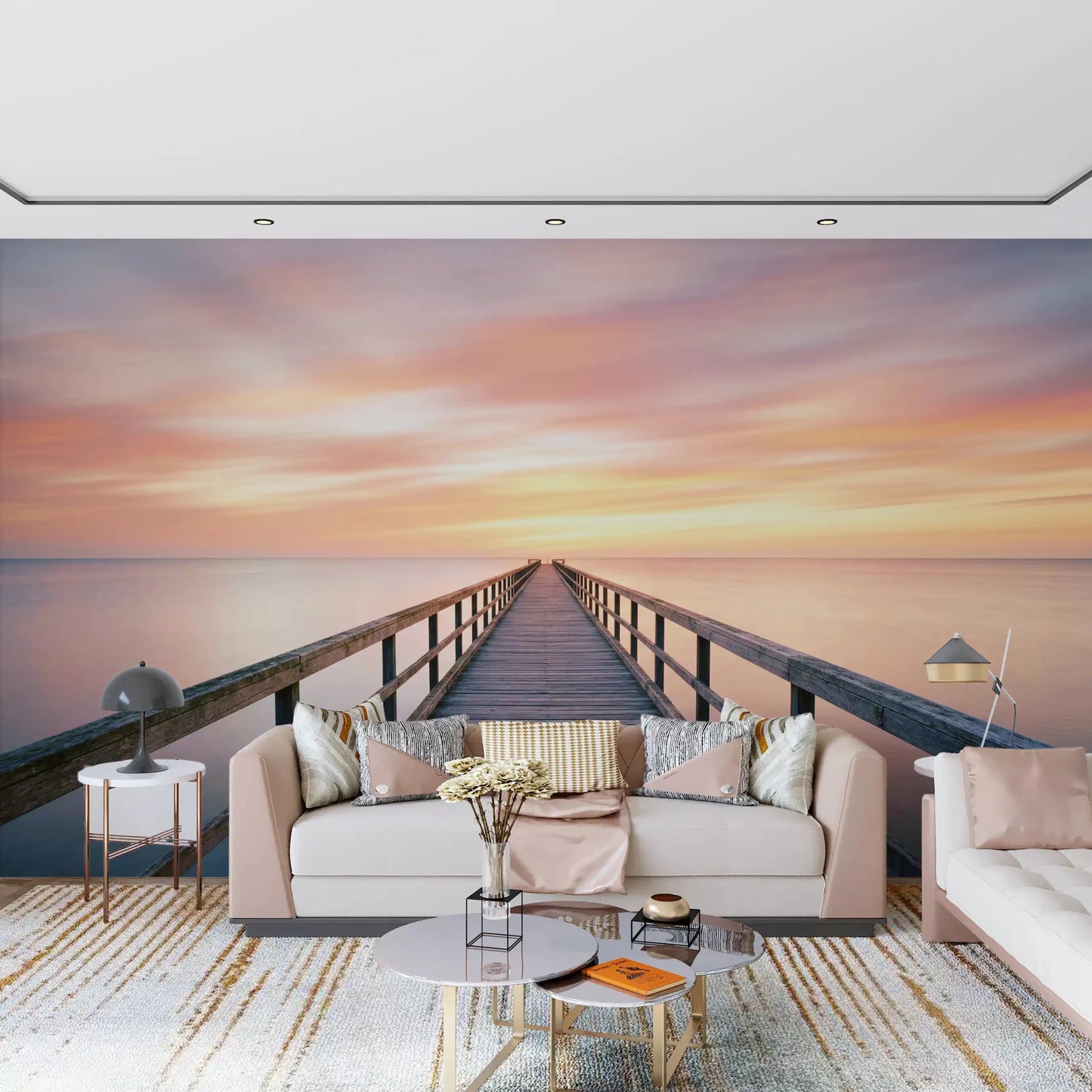 Modern pier wallpaper art for residential wall decor in living spaces.
