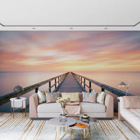 Modern pier wallpaper art for residential wall decor in living spaces.
