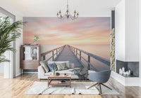 Coastal inspired pier to dreams wall mural for hallway interiors.
