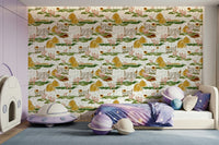 Rustic Piggy Farm Watercolor wallcovering featuring small piggies.