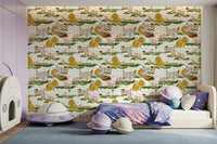 Rustic Piggy Farm Watercolor wallcovering featuring small piggies.