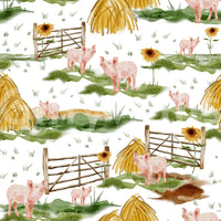Pastel pink Piggy Farm Watercolor wall decor illustration aesthetic.