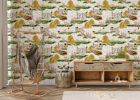 Whimsical Piggy Farm Watercolor backdrop showing friendly pigs.
