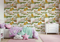 Sunny Piggy Farm Watercolor wall covering pattern unique artwork.