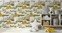 Hand-painted look Piggy Farm Watercolor mural happy barnyard scene.