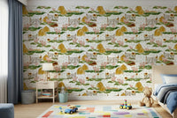 Country style Piggy Farm Watercolor wall paper with cute animals.