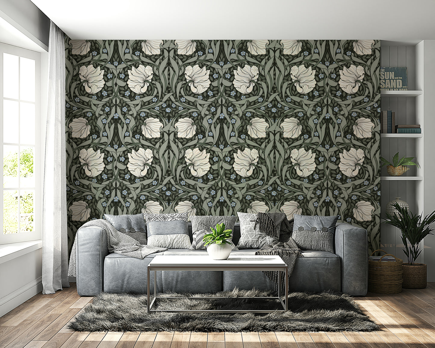 Peel and stick wallpaper with soft, earthy colors

