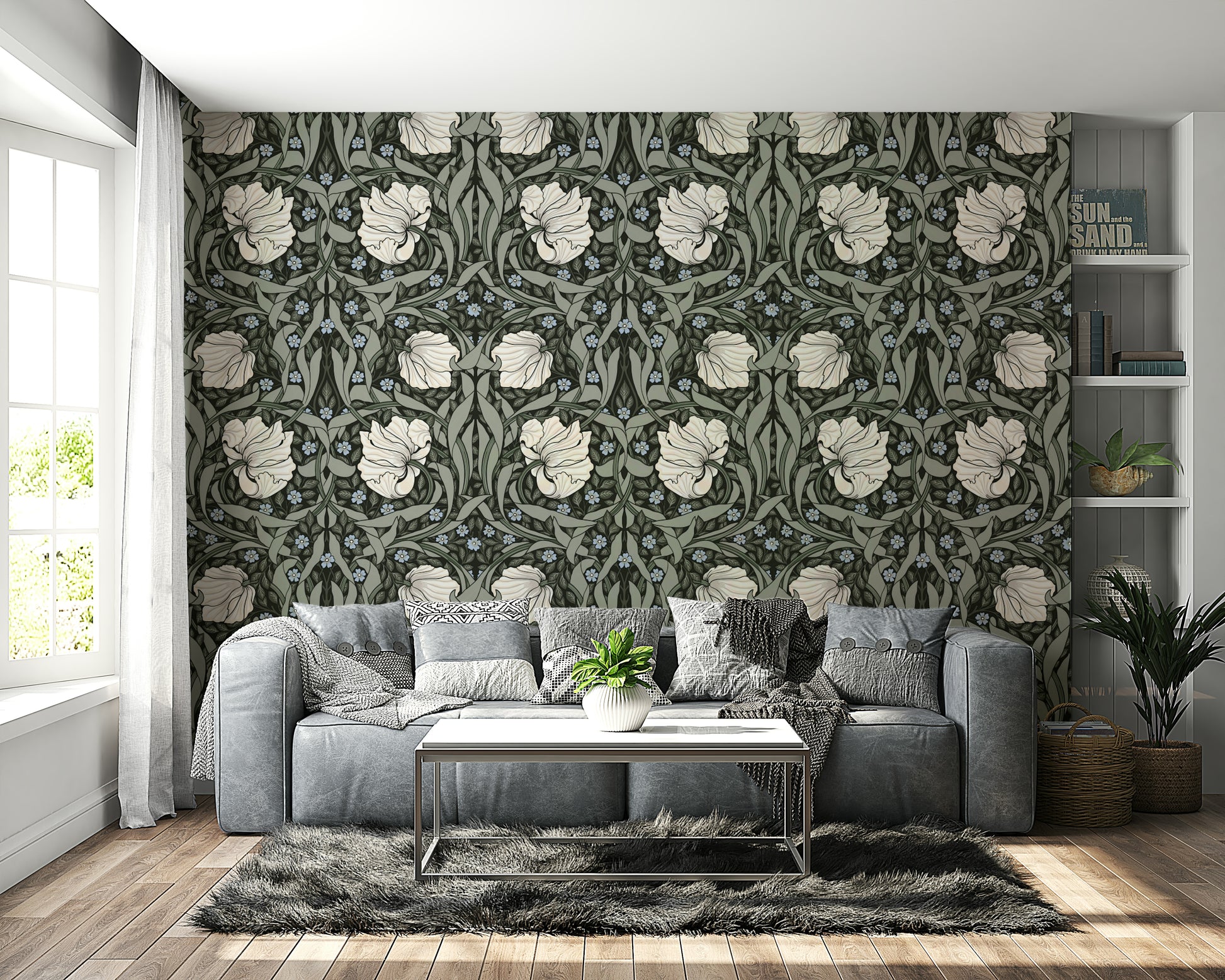 Peel and stick wallpaper with soft, earthy colors


