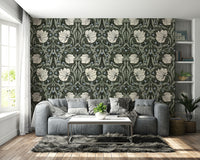 Peel and stick wallpaper with soft, earthy colors

