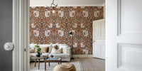 Peel and stick vintage wallpaper with pimpernel flowers

