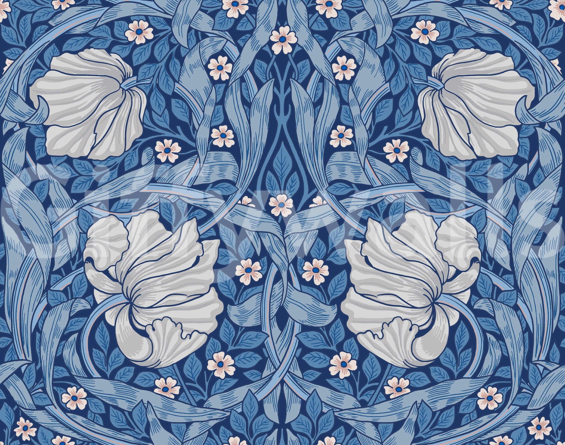 Elegant William Morris wallpaper with pimpernel flowers

