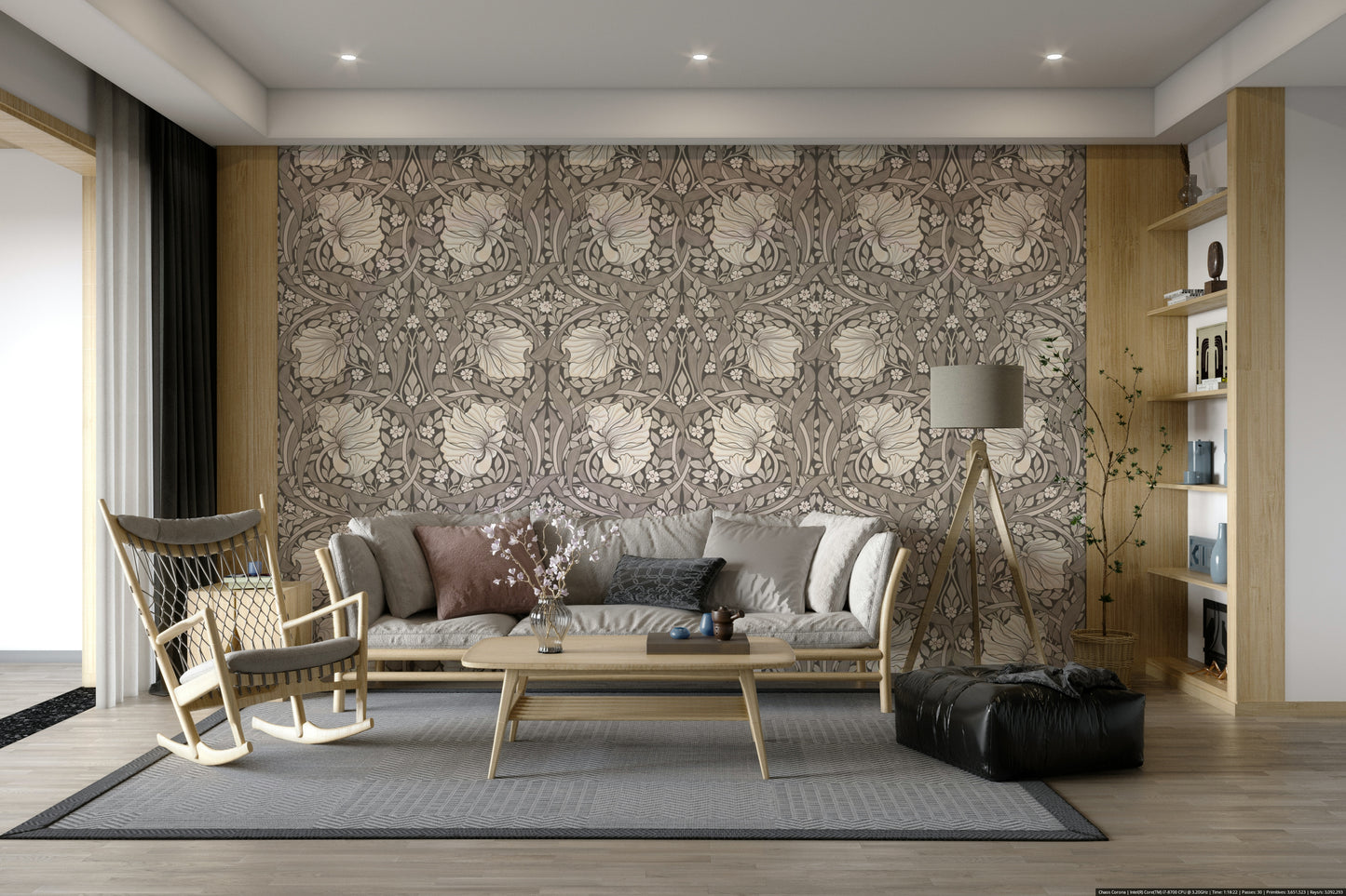Intricate floral wallpaper featuring pimpernel flowers

