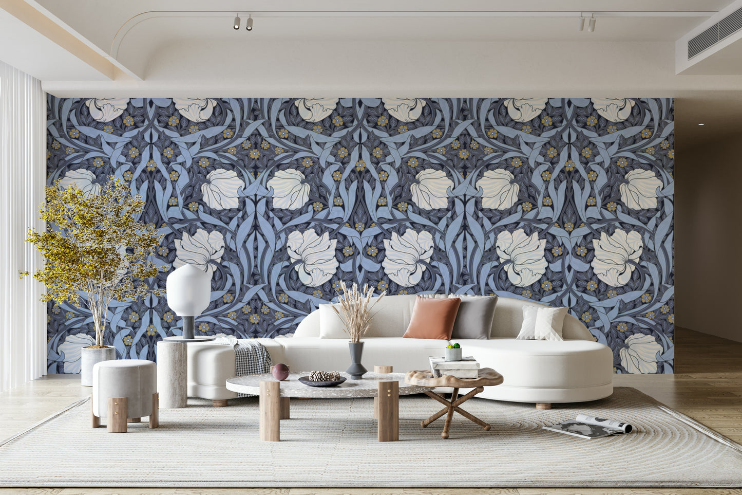 Soft floral wallpaper featuring rich greenery

