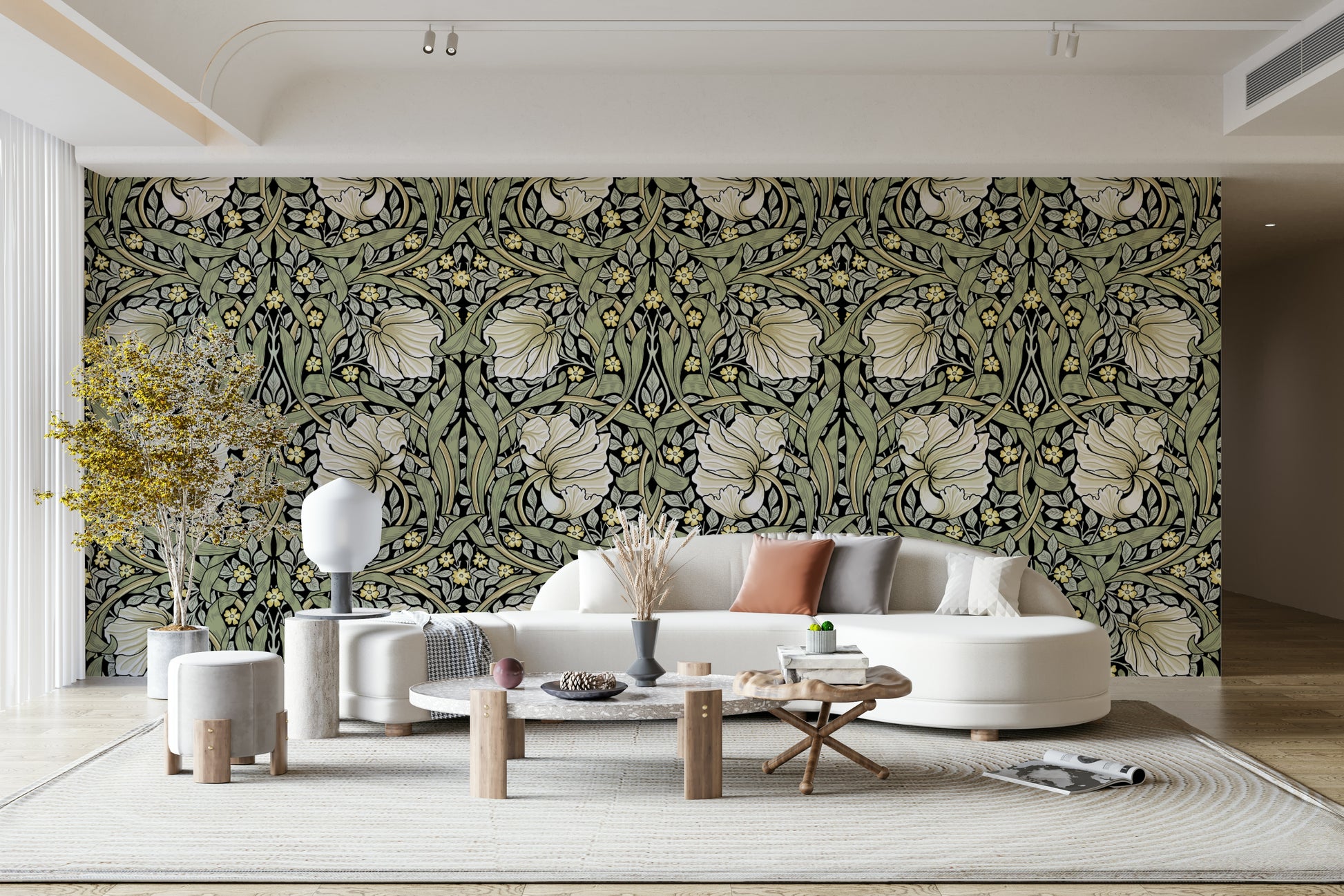 Classic vintage wallpaper with detailed pimpernel flowers

