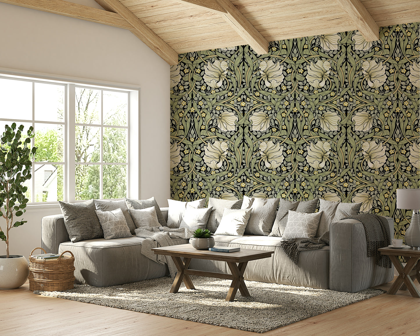 Elegant floral mural with rich colors and greenery

