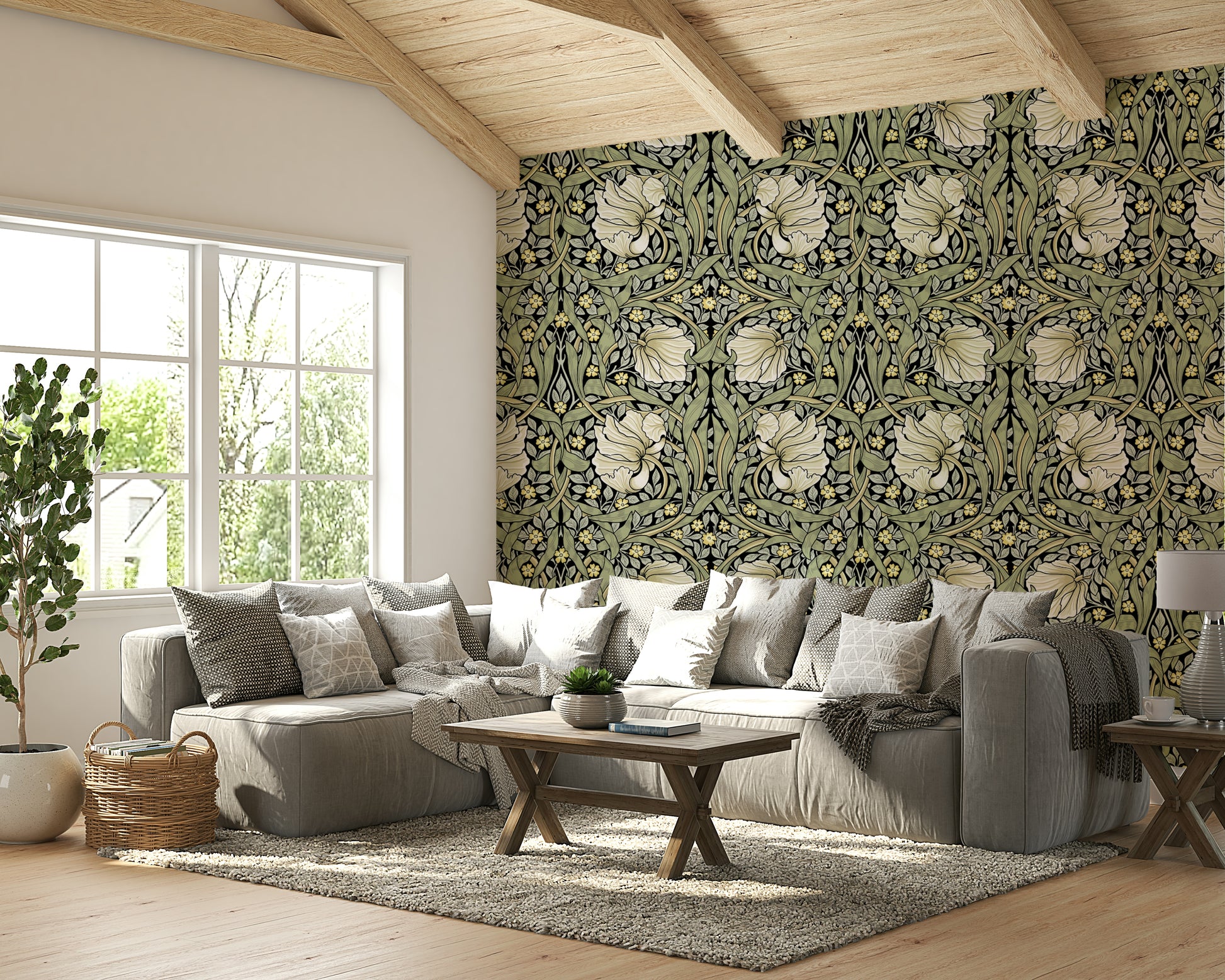 Elegant floral mural with rich colors and greenery

