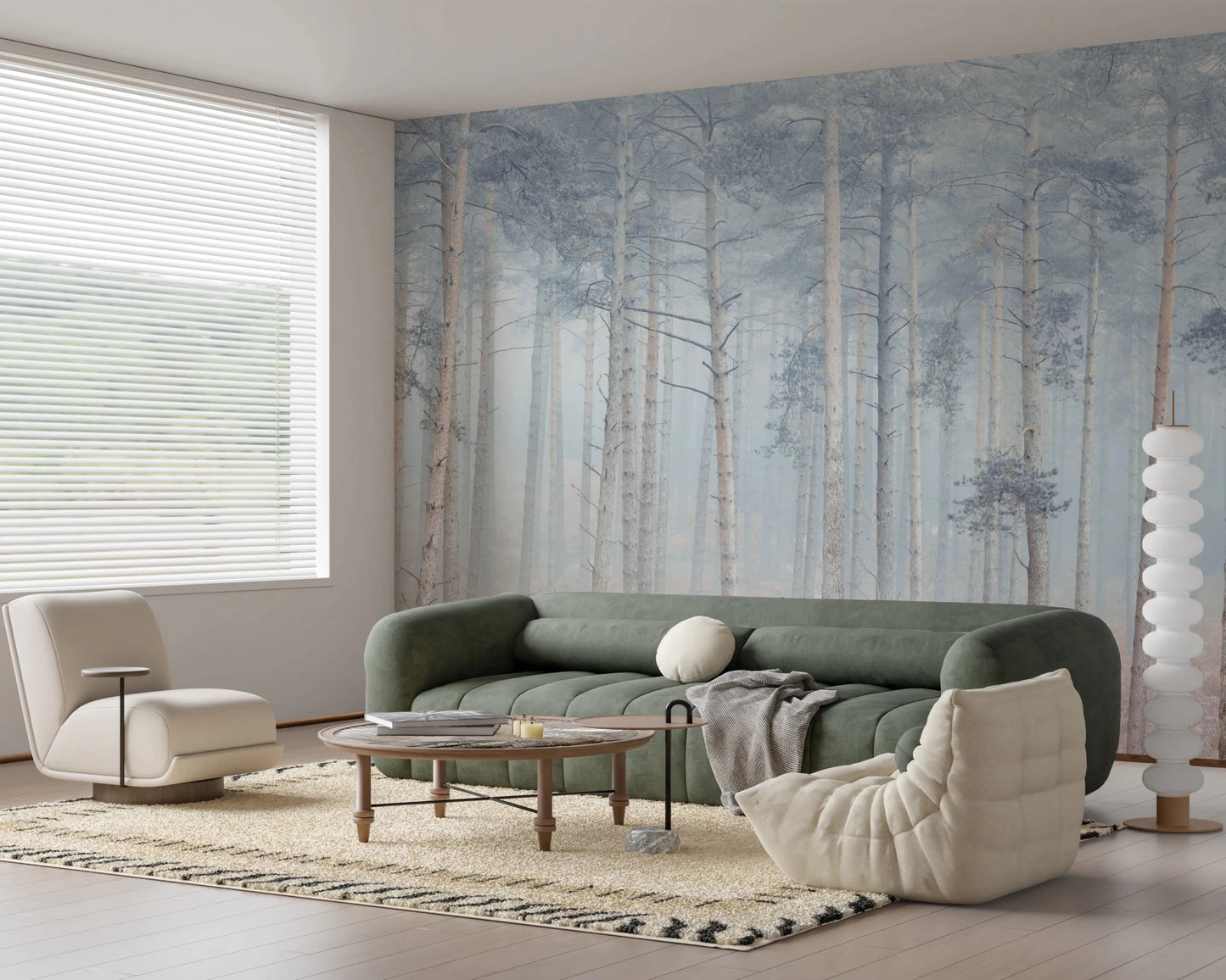 Soft earth tones featured in this Pine Forest Serenity Wall Mural hallway design.