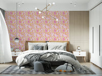 Bright summer Pineapple Paradise wallpaper bedroom with flowers.