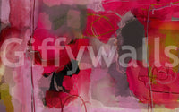 Pink Abstract Hues wallpaper mural close-up showing magenta and grey painterly brushstrokes with line accents