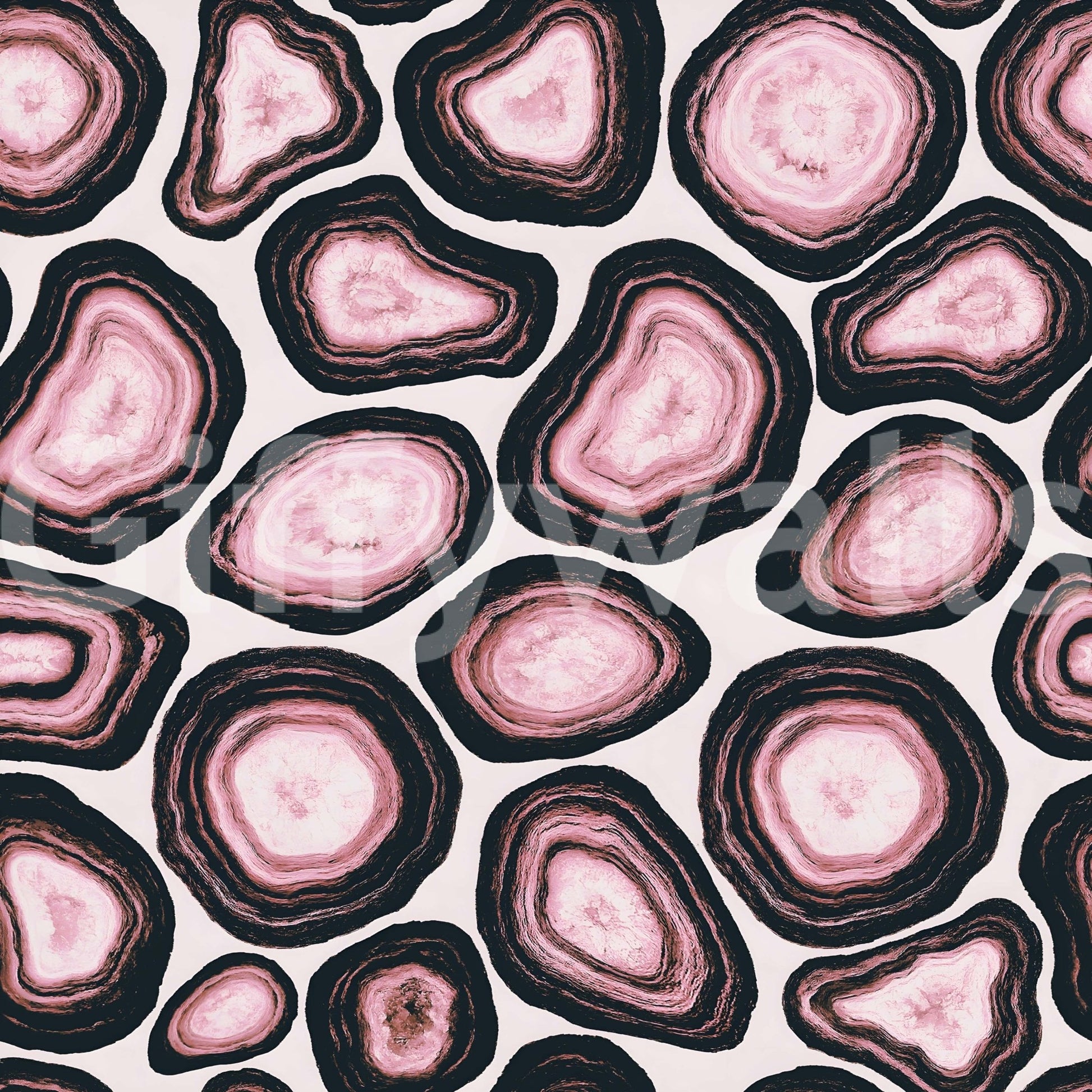 A vibrant pink geode wallpaper featuring layered stone patterns with dark accents.