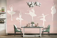 A peaceful wall mural with a whimsical, ballet-themed design.


