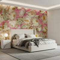Cherry Blossom-Inspired Pink Wall Mural – Delicate pink blossoms scattered in a dynamic, artistic pattern.