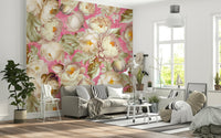 Pink Bloom Garden Wall Mural – Whimsical floral design with a burst of pink blossoms across the wall.