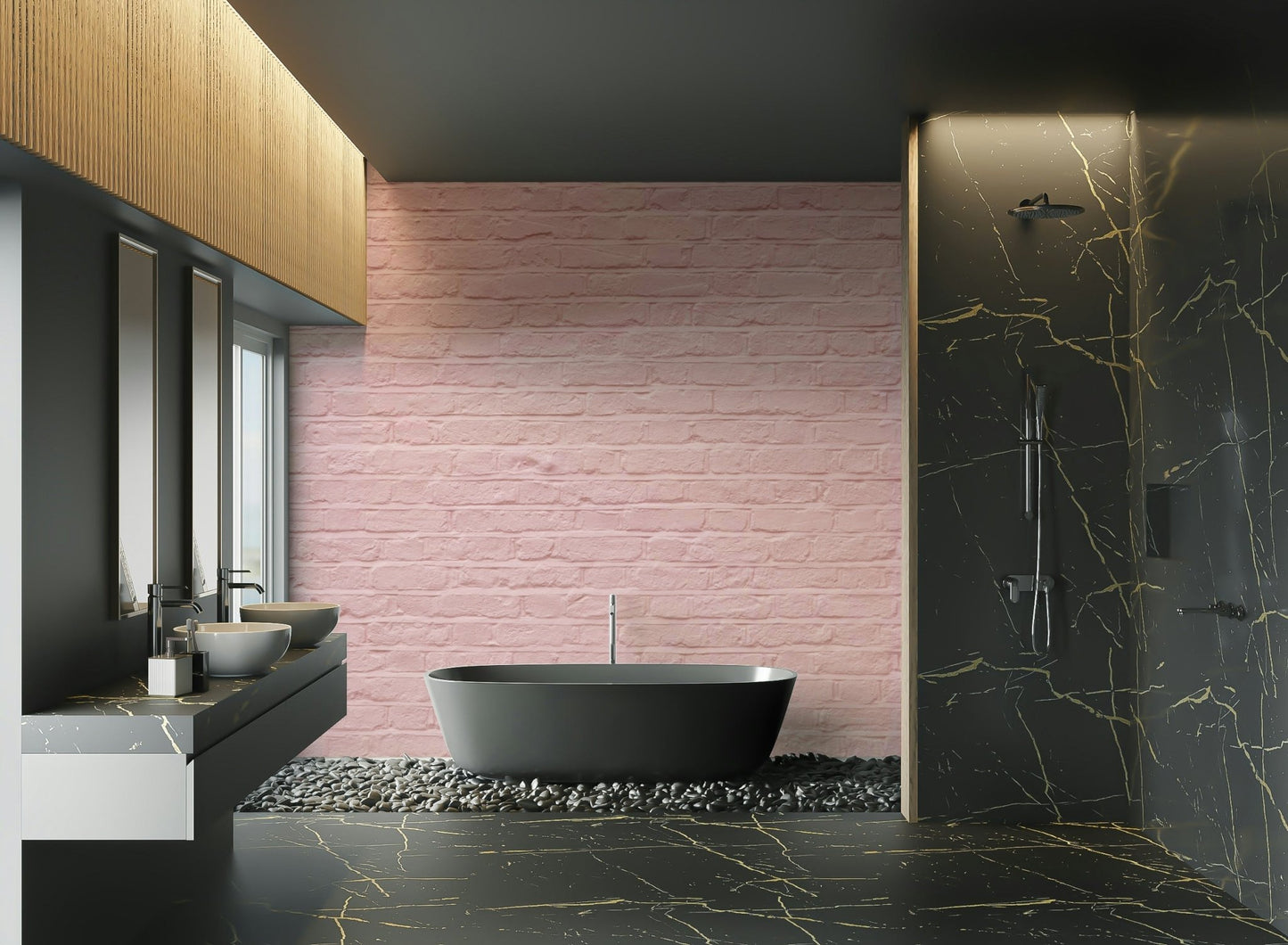 Subtle pink brick wall mural with relaxing ambiance

