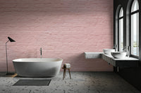 Pink brick wall mural creating a serene environment

