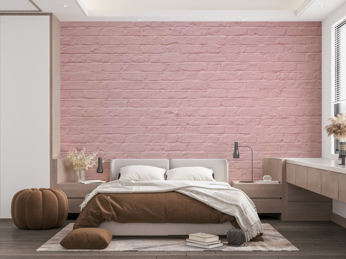 Soft pink brick serenity wall mural for cozy spaces

