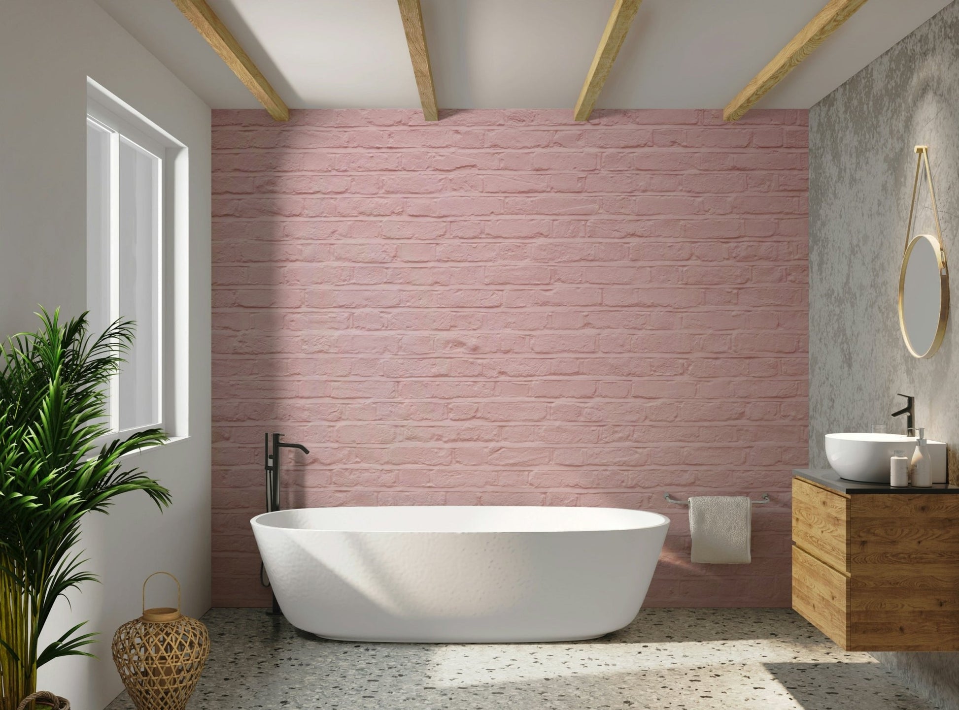 Pastel pink brick serenity mural for modern interiors

