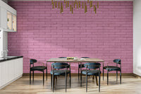 Distressed blush brick wallpaper for vintage decor.