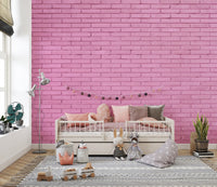 Soft pastel brick wallpaper for a feminine touch kids room