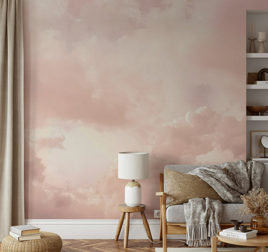 Scenic wallpaper with cartoon shapes and colors

