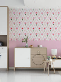 Cottage Rose Mural Wall Mural as a feature wall in a contemporary dining room.