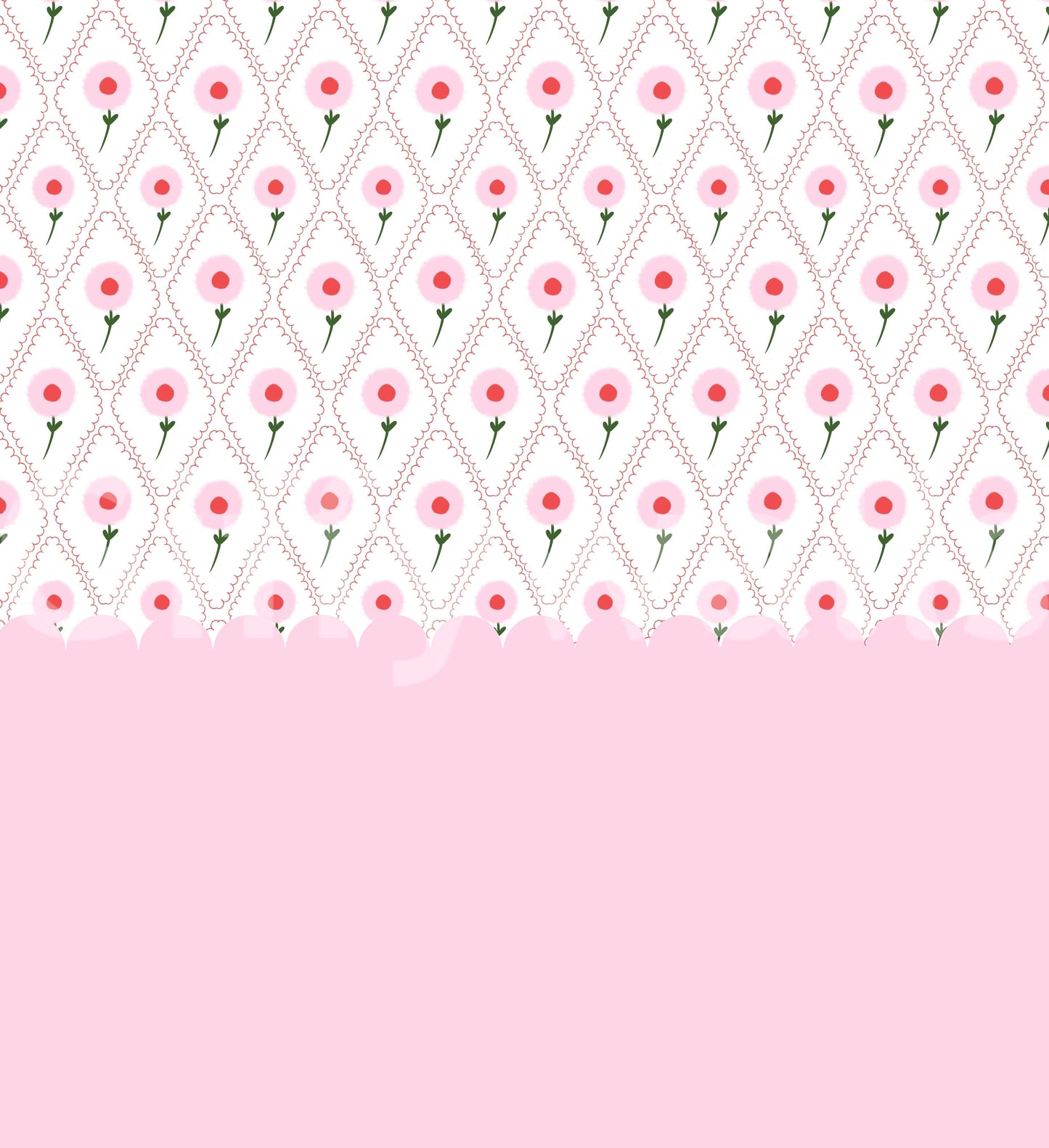 Large scale flower mural in a bright kitchen area with modern cabinetry.