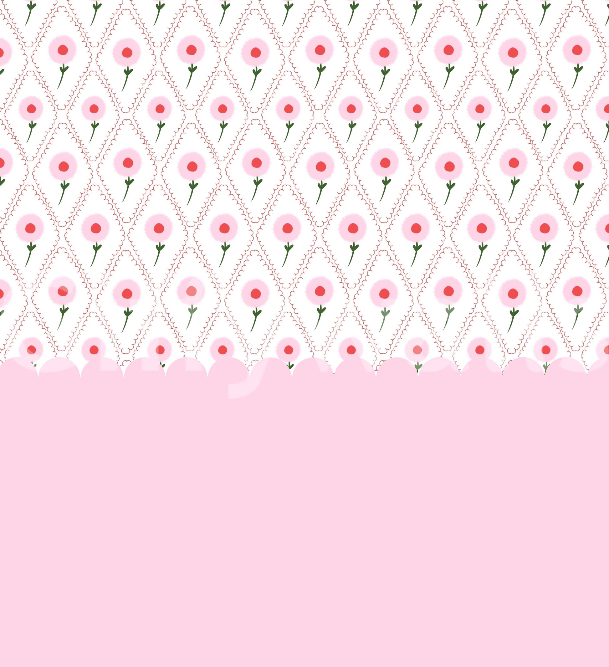 Large scale flower mural in a bright kitchen area with modern cabinetry.