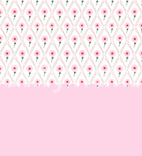 Large scale flower mural in a bright kitchen area with modern cabinetry.