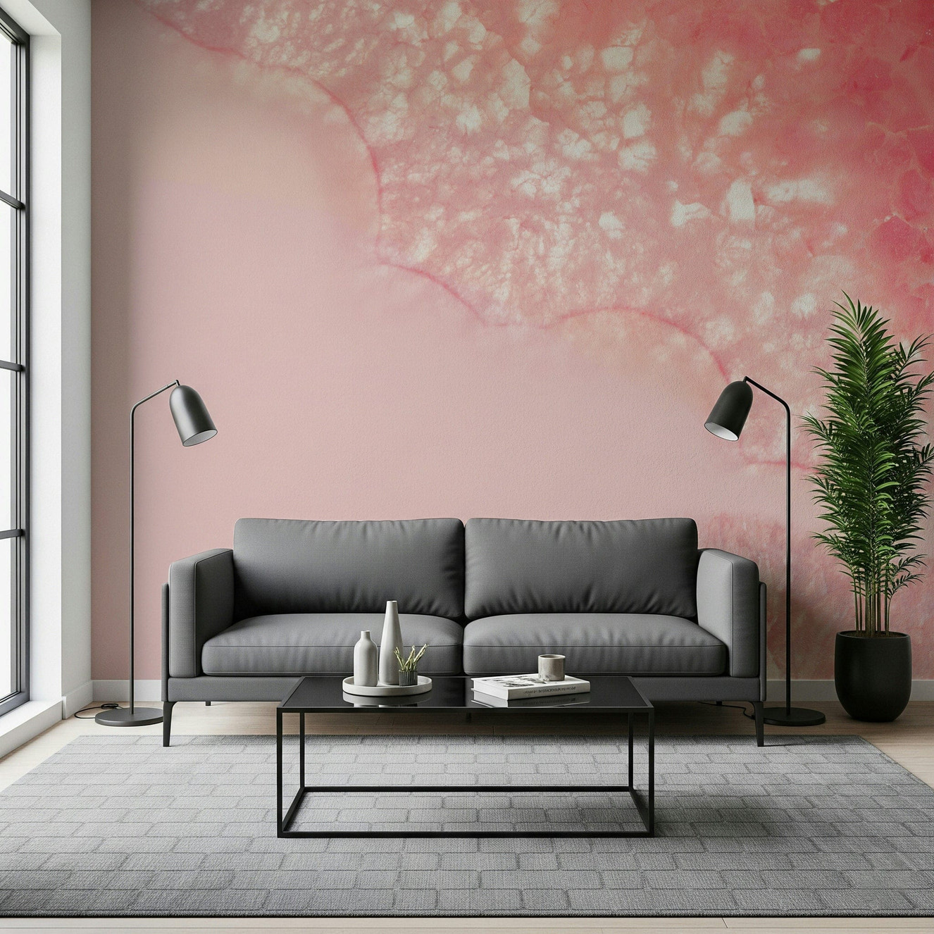 Decorative wall mural showcasing delicate flower petals intertwined with serene crystal textures.