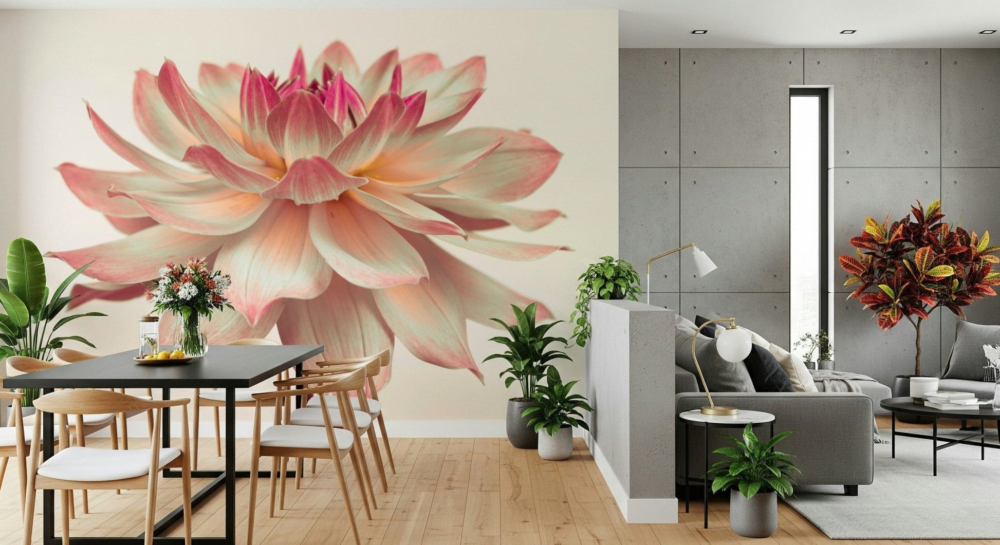 Large pink blossom wall mural on neutral