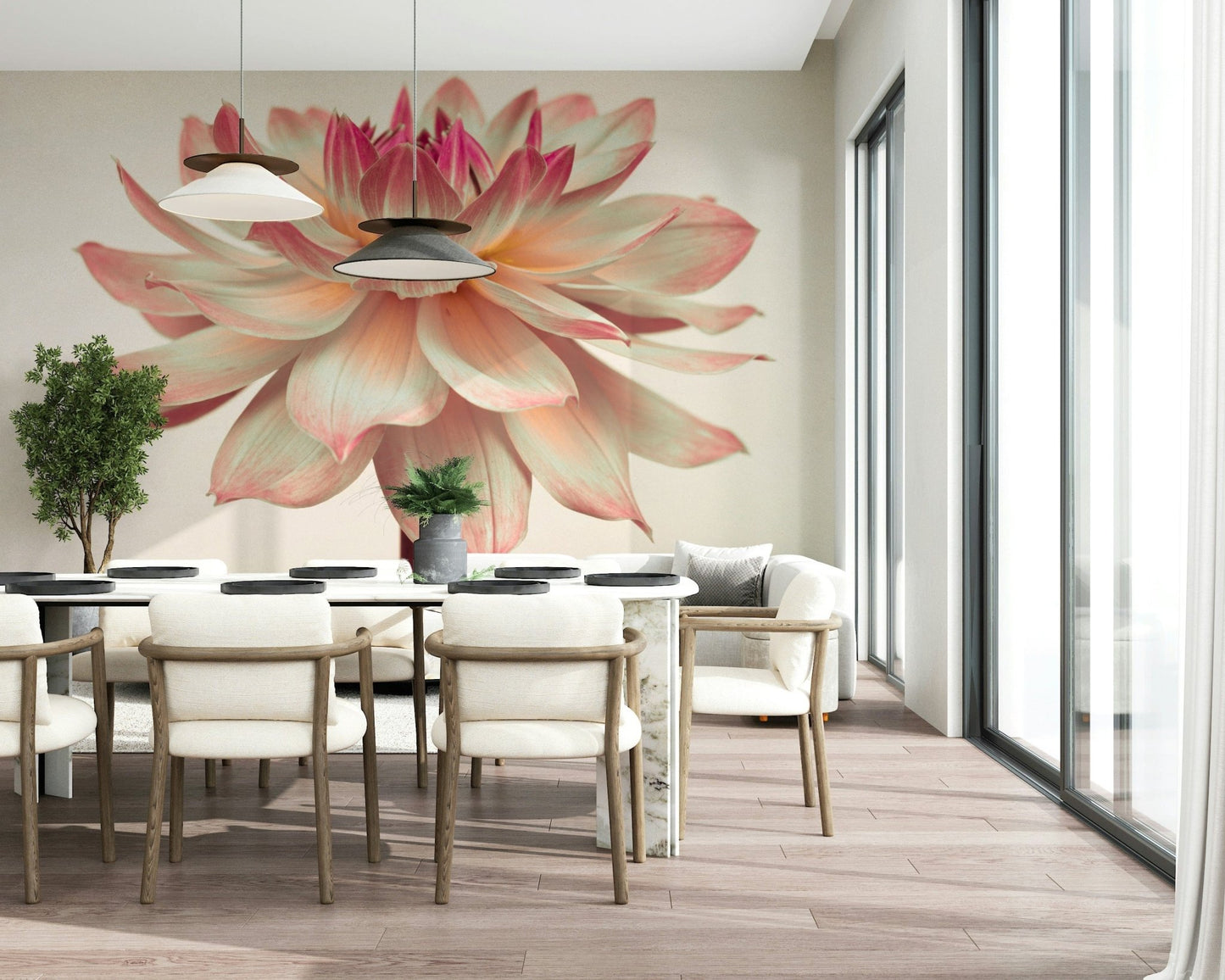 Detailed dahlia petals wall mural in pastel