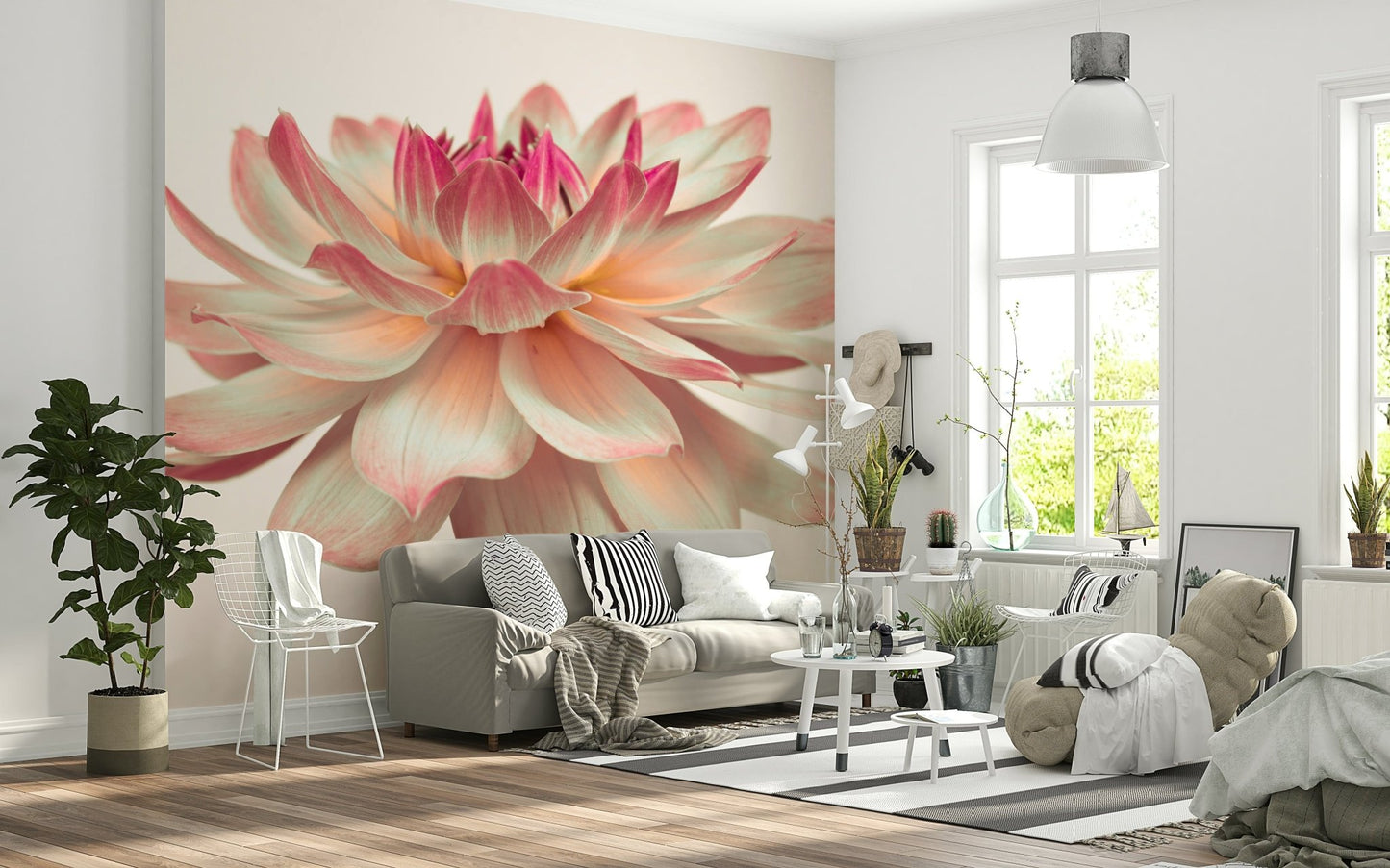 Macro dahlia wall mural with creamy shades