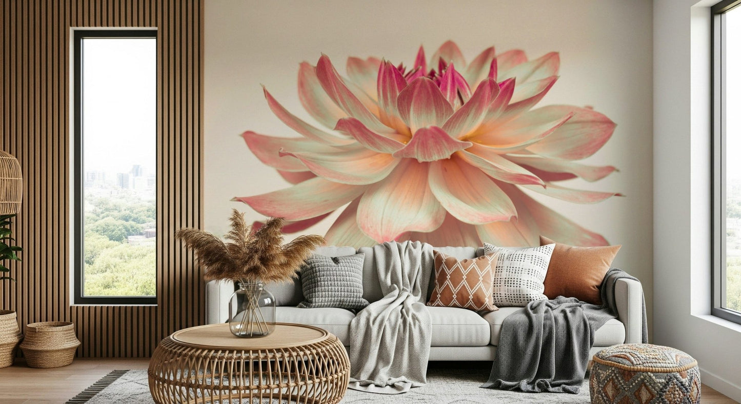 Cream and pink bloom wall mural close-up