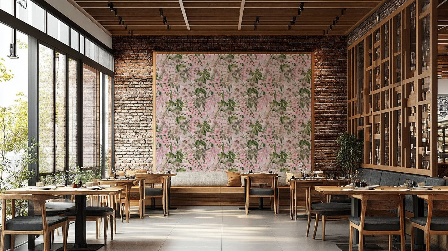 An angled shot of a wall with peaceful wallpaper

