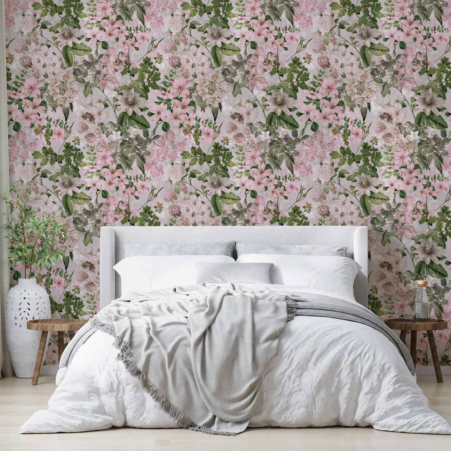 Close-up of a subtle, pink floral pattern

