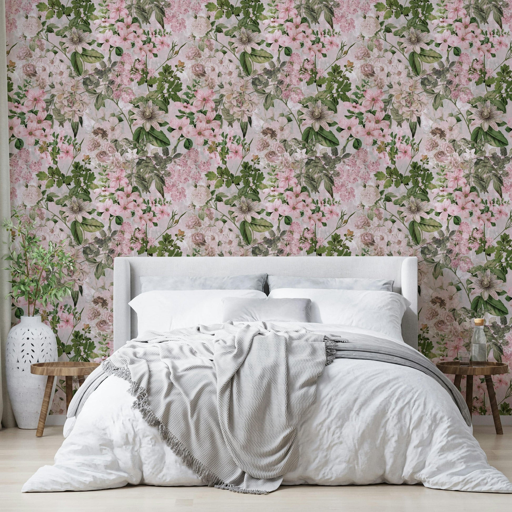 Close-up of a subtle, pink floral pattern

