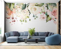 Delicate flowers hanging with leaves in soft hues.
